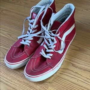 Vans Red High-Top Sneakers with White Side Stripe